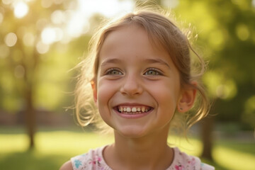 A child is enjoying a beautiful sunny day outdoors