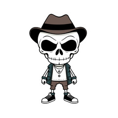 Skull emoji wearing a fedora hat, vest, and sneakers.