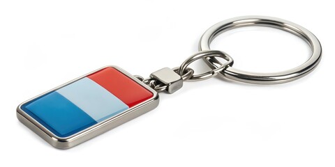 Metal Keyring with Rectangular Flag Design on White Background