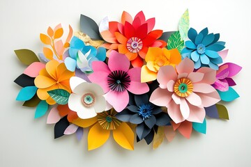 Vibrant Paper Flower Arrangement Against a White Background