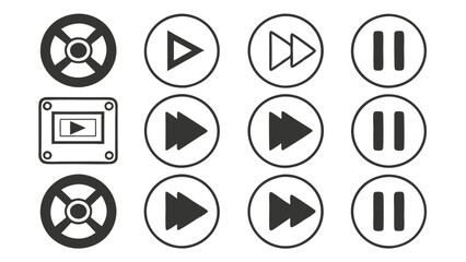 Minimalist Movie Control Icon Set in Black and White