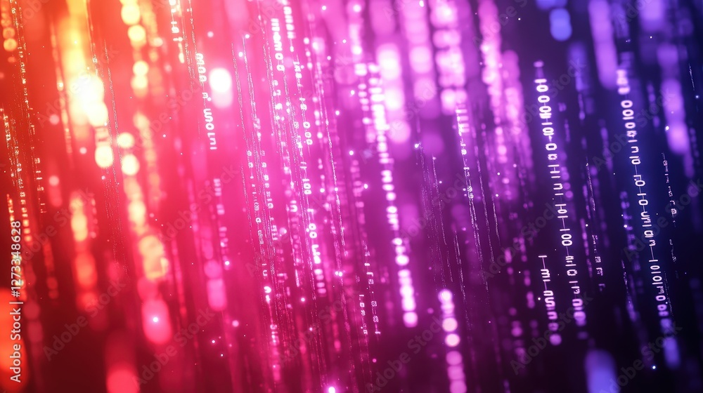 Poster a vibrant technology background featuring a glowing binary code rain effect