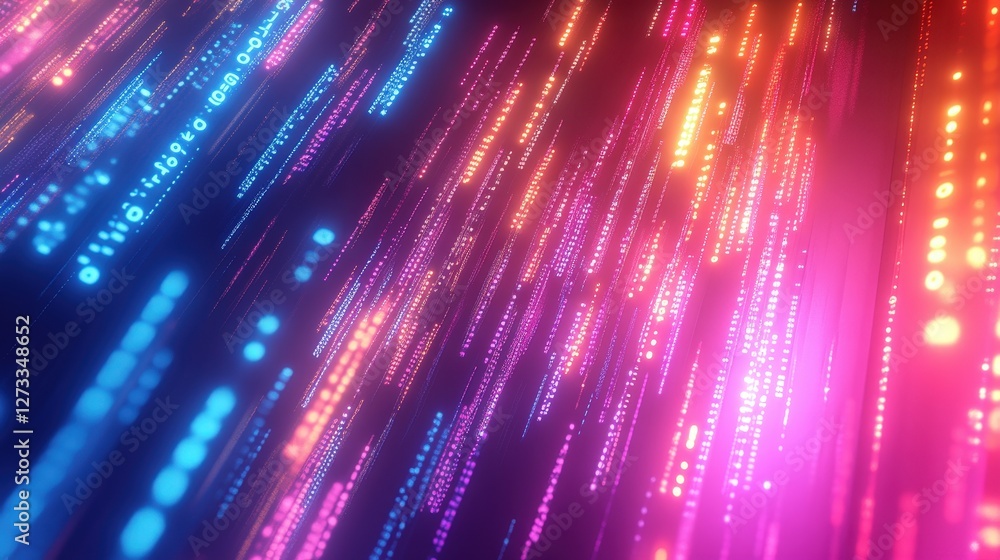 Poster a vibrant technology background featuring a glowing binary code rain effect