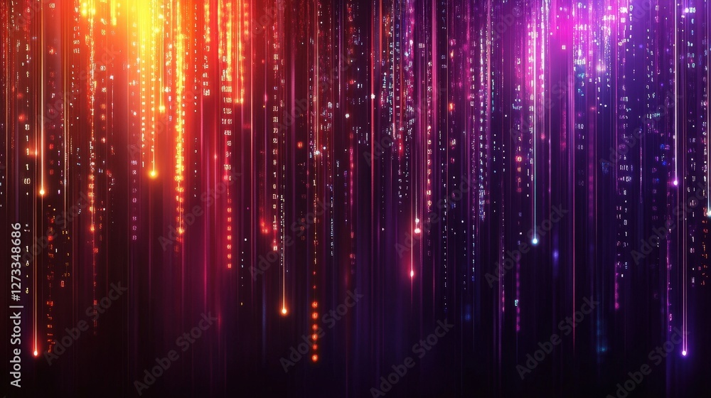 Poster a vibrant technology background featuring a glowing binary code rain effect
