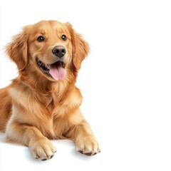 Playful golden retriever dog studio pet photography white background close-up joyful moment