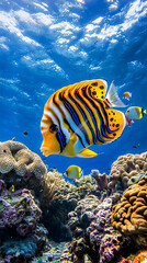 Fototapeta premium Yellow and Black Striped Reef Fish
