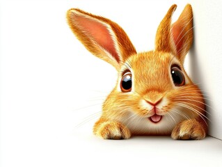 Cute rabbit peeking curiously indoor setting animal illustration bright environment close-up view whimsical concept