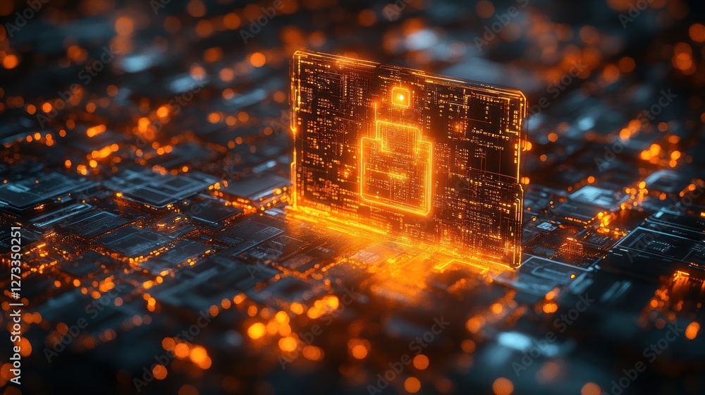 Aufkleber secure data chip glowing on circuit board
