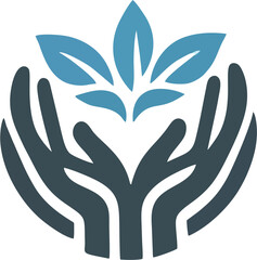 Illustration of Hands Cradling Leaves Representing Growth and Care Logo
