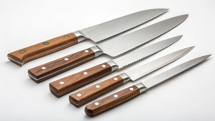 Set of Kitchen Knives on White Background