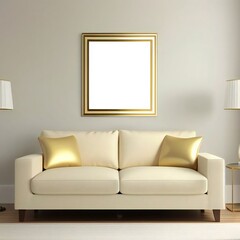 Blank frame in wall mockup 