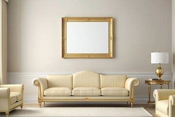 Blank frame in wall mockup 