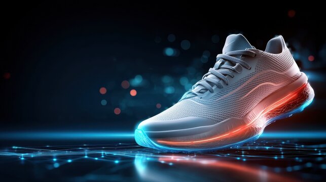 A modern athletic shoe with glowing accents, perfect for promoting fitness and active lifestyle imagery.