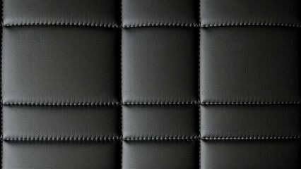 Fototapeta premium The surface texture of artificial leather in black, stitched in the form of diamonds, squares, rectangles. Quilted eco-leather. 