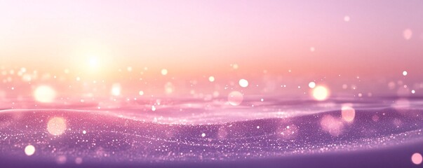 Obraz premium A serene pastel gradient of lavender and blush pink, with glowing bokeh lights and a hazy horizon for a romantic background