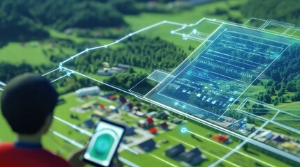 Fototapeta premium Innovative urban planning simulation digital landscape model virtual environment aerial view conceptual visualization