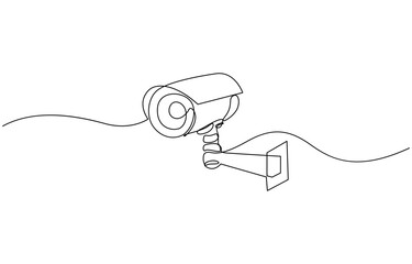 Obraz premium Single continuous line drawing of CCTV to monitor traffic movements and improve security systems, Continuous one line drawing of outdoor surveillance camera vector design. 