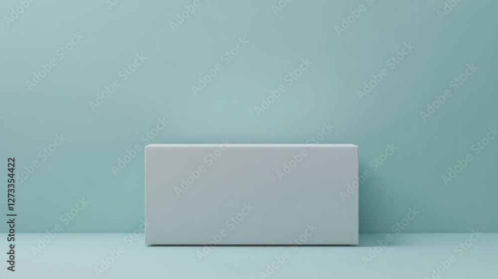 Poster minimalist white cube on teal background: a clean and simple product display