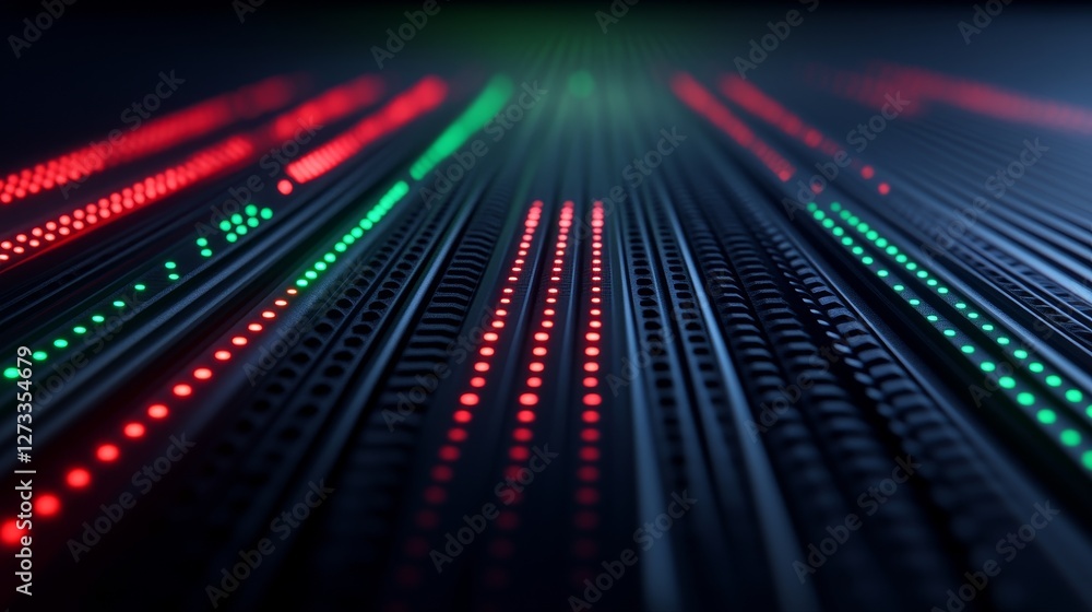 Poster abstract view of illuminated lines with red and green light creating a digital atmosphere