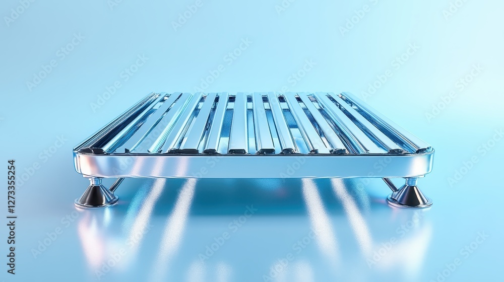 Poster this image captures a stylish chrome rack featuring an intriguing base design, showcasing a blend of