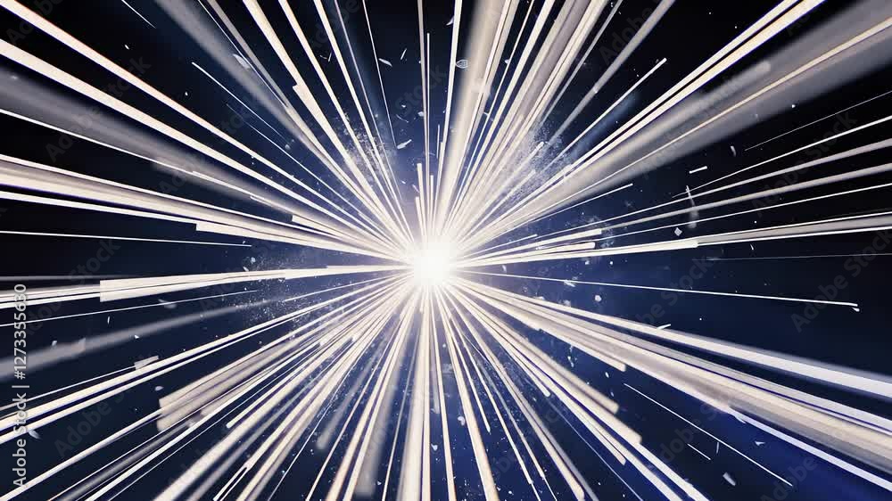 Poster bright energy burst with radiating light streaks and motion speed effect in a futuristic space explo