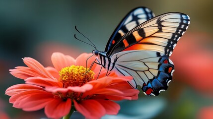Obraz premium Vibrant butterfly resting on a colorful flower