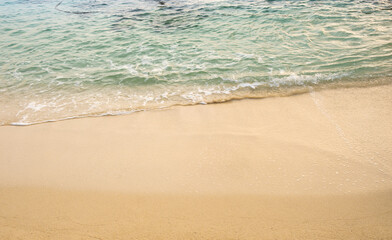 nature of the beach and sea Summer with sunshine, sandy beaches, clear blue waters sparkling against the blue sky. On an island with good ecology and environment Background for summer vacation