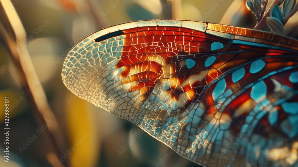 Aufkleber translucent and colorful dragonfly wing close up macro view