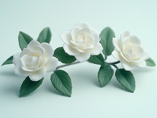 An inviting cluster of creamy roses, delicate stephanotis, and slender fillers stands on a perfect white plane. The bright, shadowless conditions emphasize each bloom’s smooth, elegant contours, 