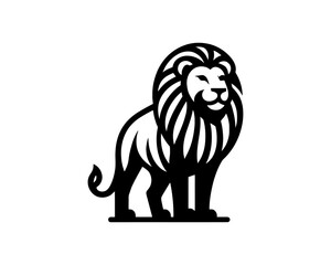 Lion Full Body Logo Design Vector Template. Black and white Lion vector illustration.