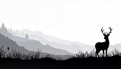 Mysterious deer silhouette in misty forest, nature's tranquility