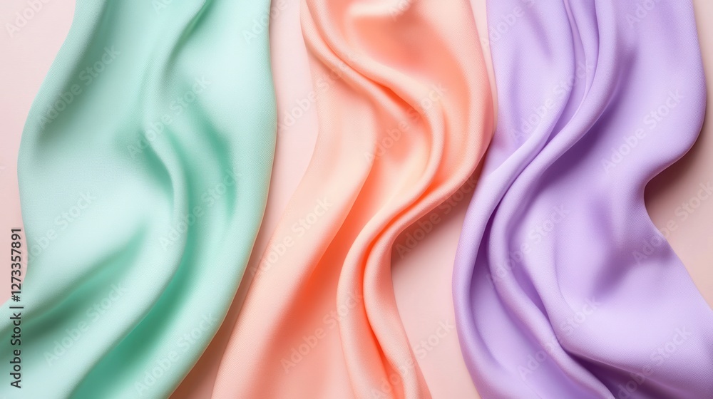 Poster Pastel Fabrics Draped in Soft Waves Showing Texture