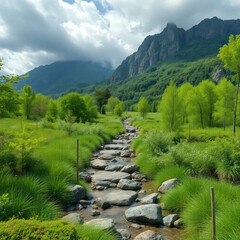Fototapeta premium mountain landscape with river and mountains