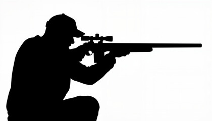 Sniper aiming rifle in silhouette, focus and precision