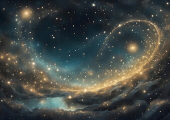 Obraz premium Magical cosmic starry sky with golden swirl of stars.