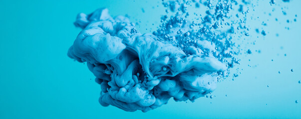 Fototapeta premium Macro photography science. Blue abstract cloud with bubbles on a turquoise background.