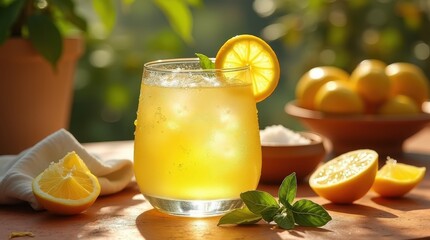 Fototapeta premium Delightful limoncello cocktail with fresh citrus and mint garnish
