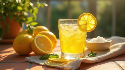 Enjoying limoncello with citrus bliss in a sunlit garden setting