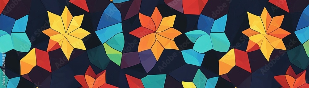 Poster Vibrant geometric star pattern with colorful angular mosaic design