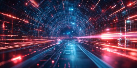 Abstract Digital Technology Design with Neon Lights, Generative AI