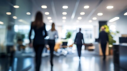 Business People Walking in Modern Blurred Office Building Interior