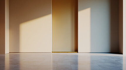 Minimalist interior with soft lighting and open doorway