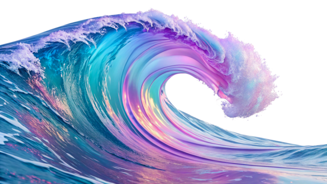 blue pink wave arising isolated on transparent background