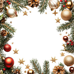 Christmas ornaments and pine branches vibrant abstract background,