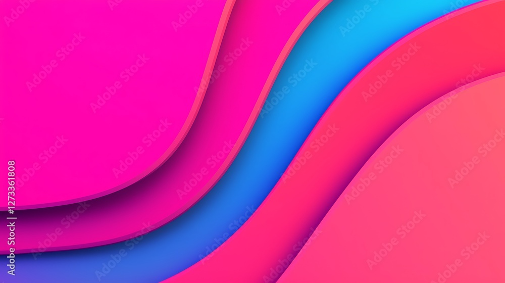 Poster a vibrant abstract design featuring smooth waves in shades of pink and blue, creating a dynamic and 