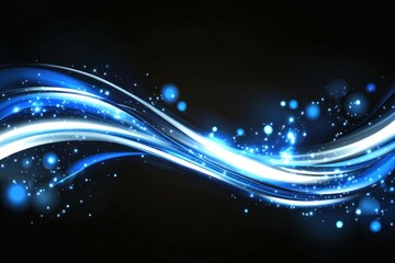 Obraz premium Abstract blue waves with sparkling lights on a dark background, ideal for backgrounds, web design, and technology themes, creating an energetic and modern feel