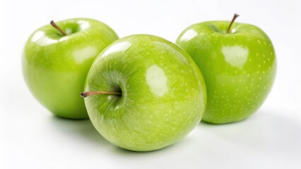 Three Green Apples on White Background