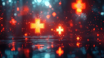 Obraz premium A conceptual image of glowing first-aid symbols floating in a serene space 