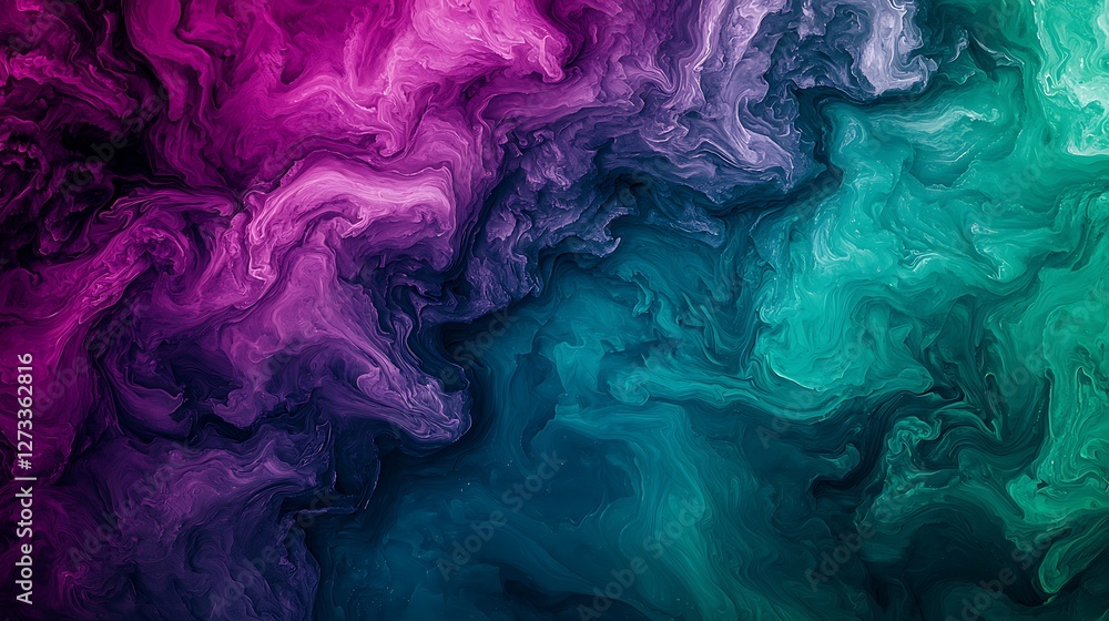 Poster a vibrant abstract swirl of purple and teal hues, creating a dynamic and visually captivating fluid 