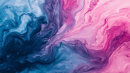 A vibrant abstract swirl of blue and pink hues, creating a fluid and dynamic watercolor effect.